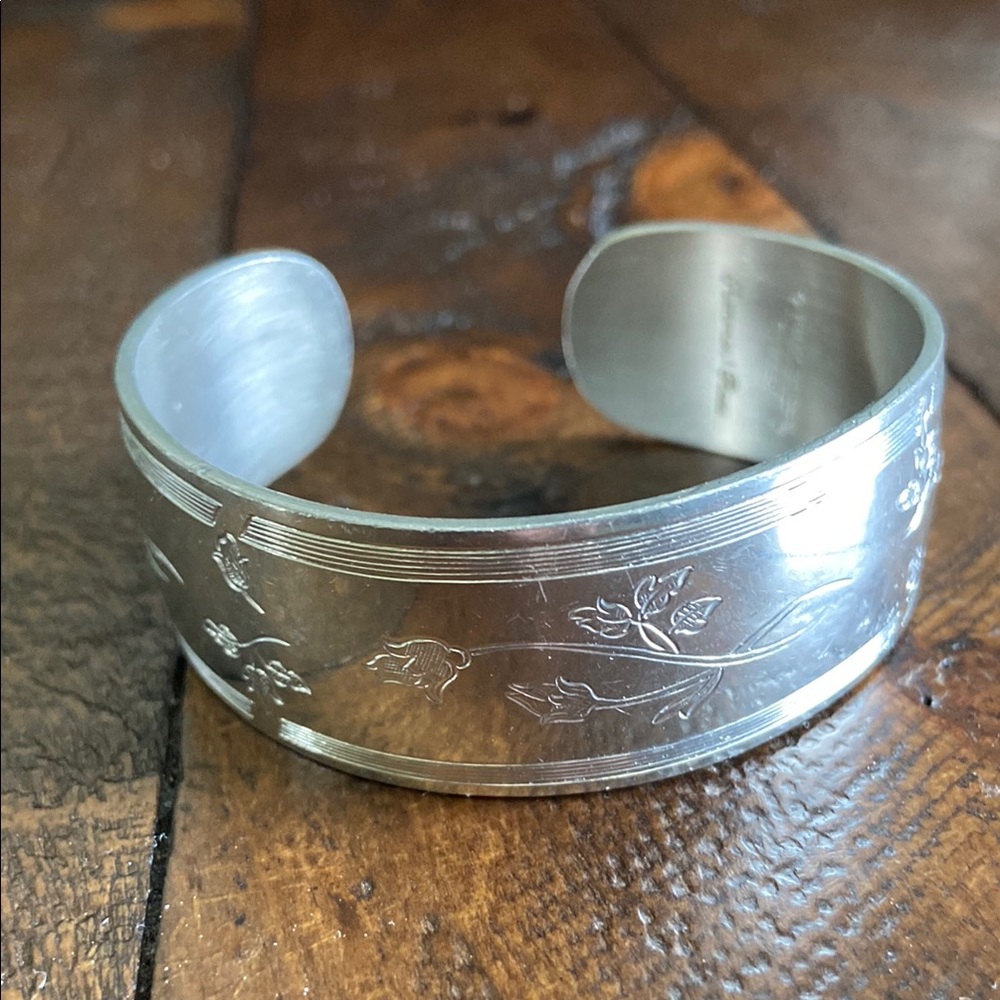 Sterling Silver Floral Cuff Bracelet - Silver